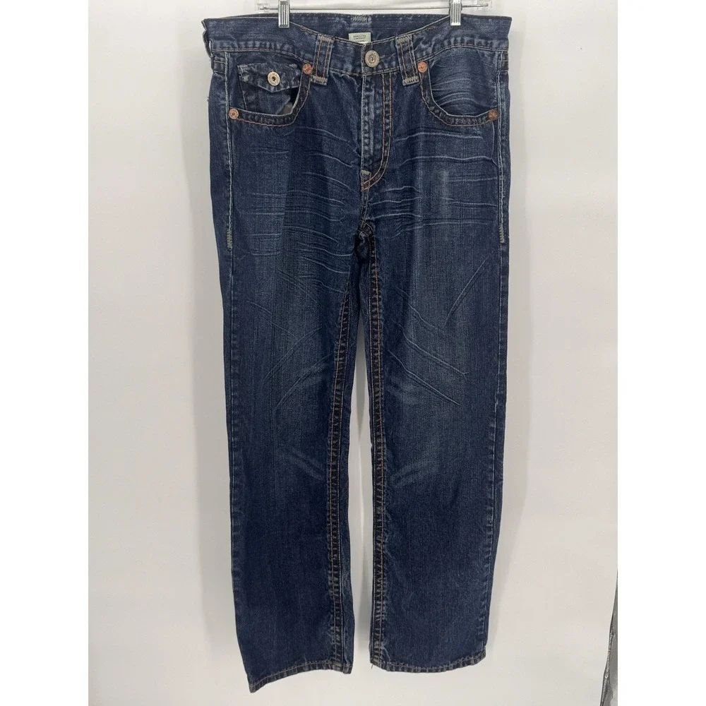 True Religion Section‎ Straight Super QT Contrast Stitch Blue Jeans Mens 36